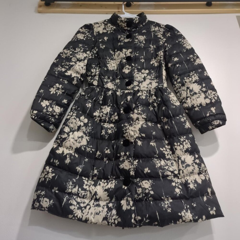 Red Valentino Black and White abstract Floral Puffer Coat Vintage